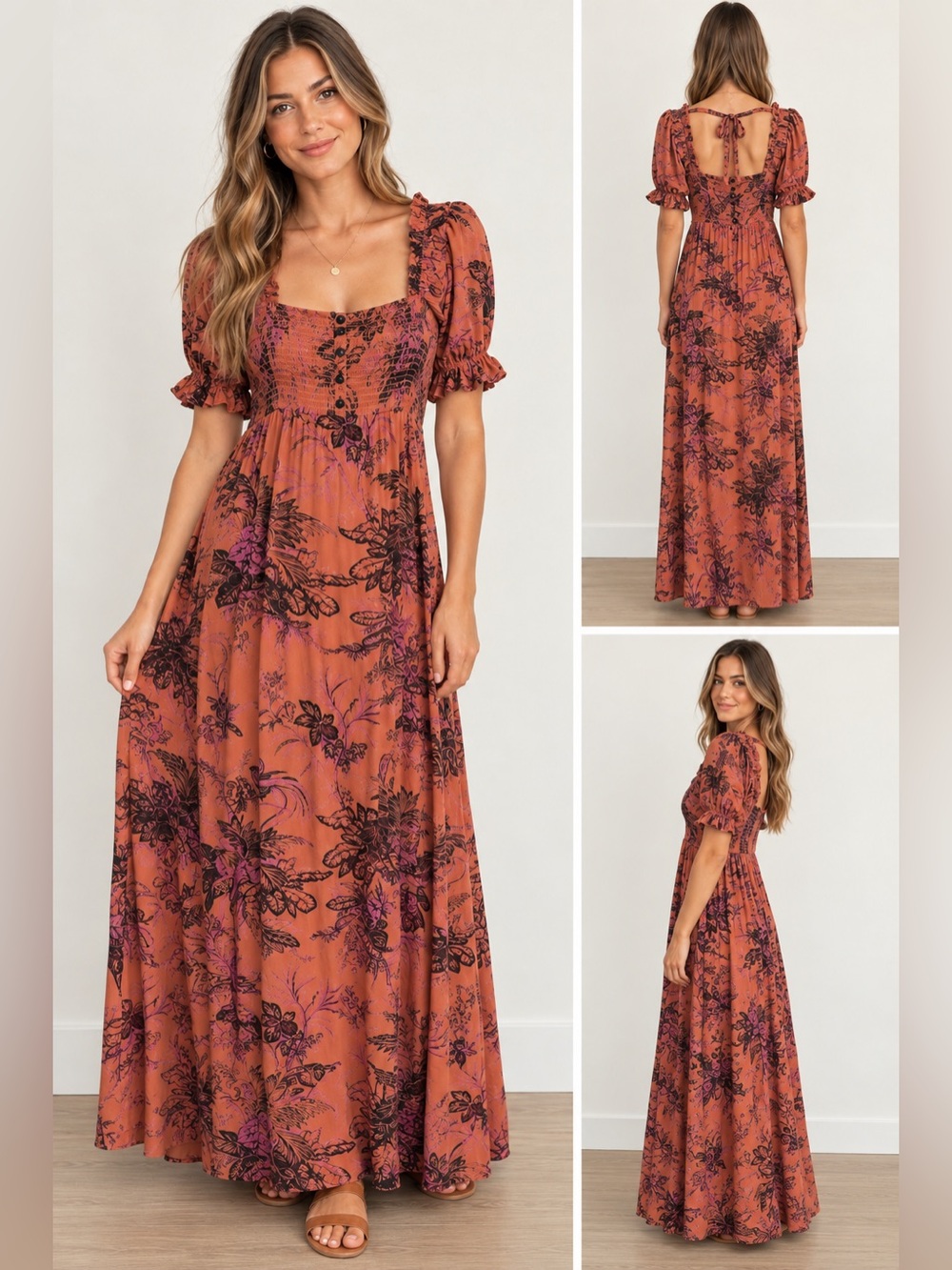 Anthropologie Boho Tropical Floral Print Midi Dress